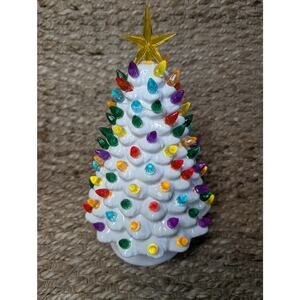 NEW! White Light Up Ceramic Christmas Tree Holiday Tabletop Decor 11"